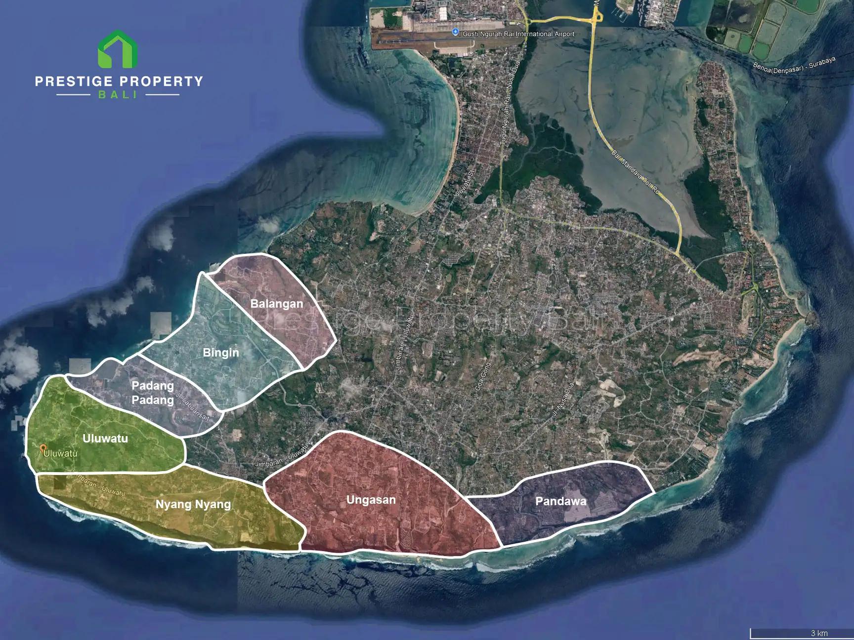 uluwatu bali sub areas map - bingin balangan padang padang pandawa ungasan nyang nyang uluwatu temple